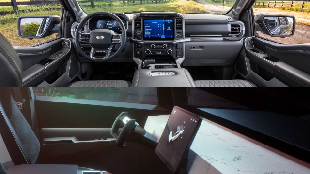 2023 Tesla Cybertruck vs 2023 Ford F-150 Lightning interior